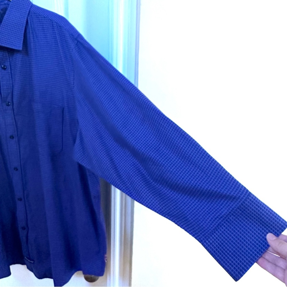 English Laundry Purple & Blue Checkered Cotton Long Sleeve Dress Shirt Sz 19 EUC - Picture 7 of 16
